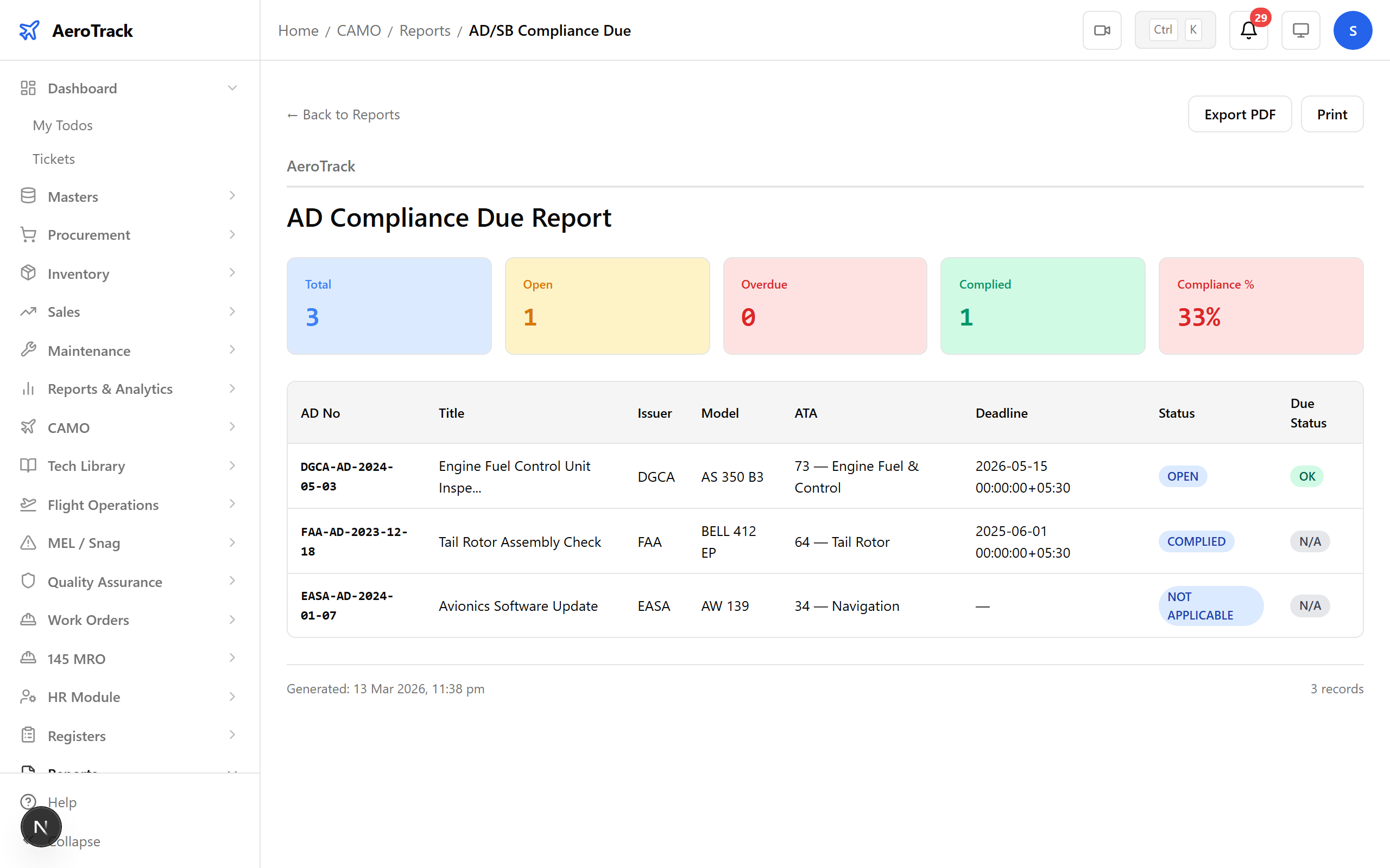 AD Compliance Due report