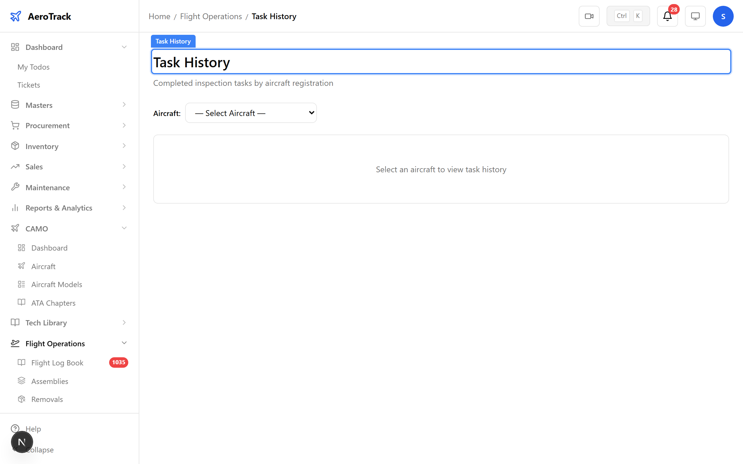 Task history timeline