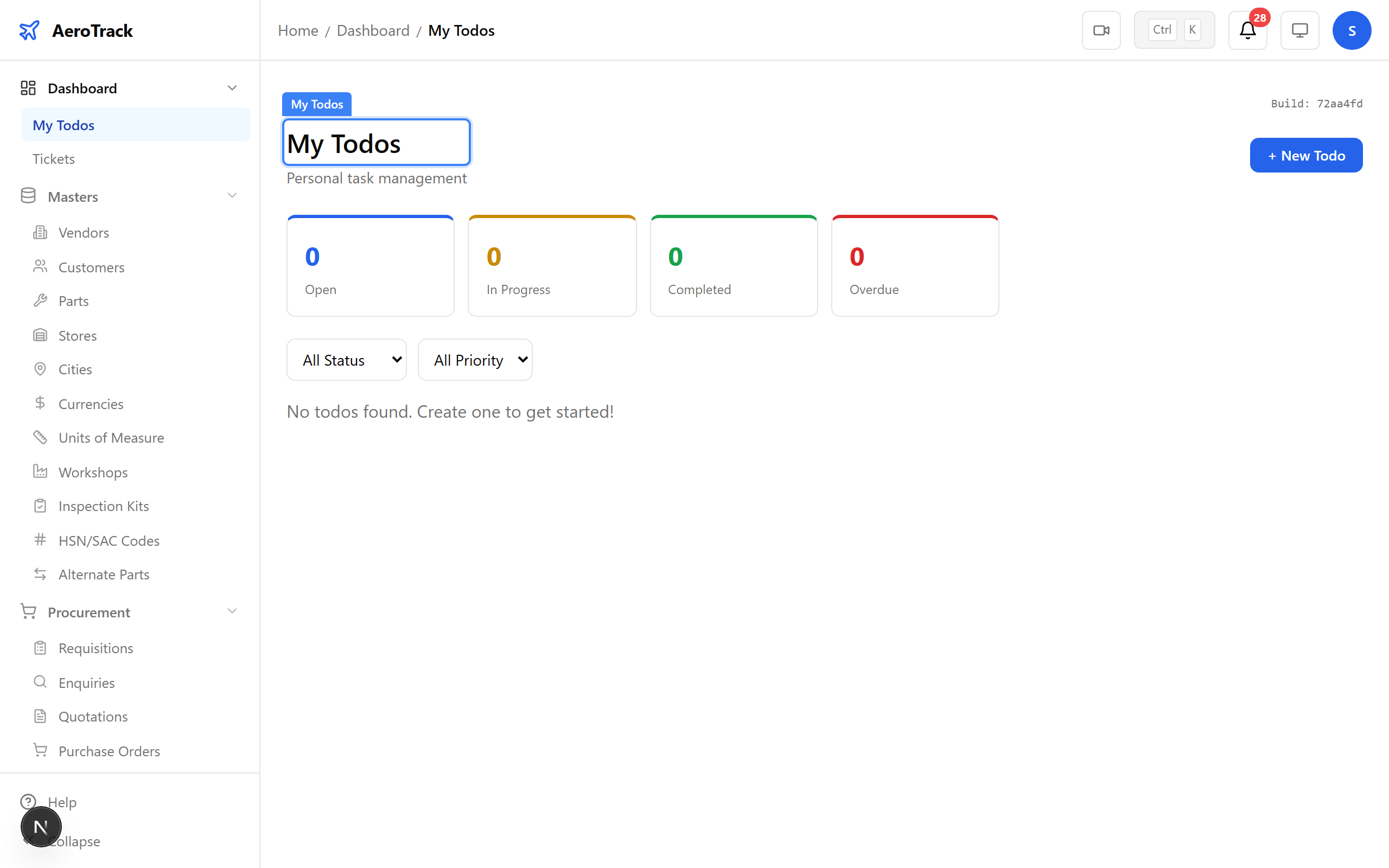 Todos dashboard showing assigned tasks