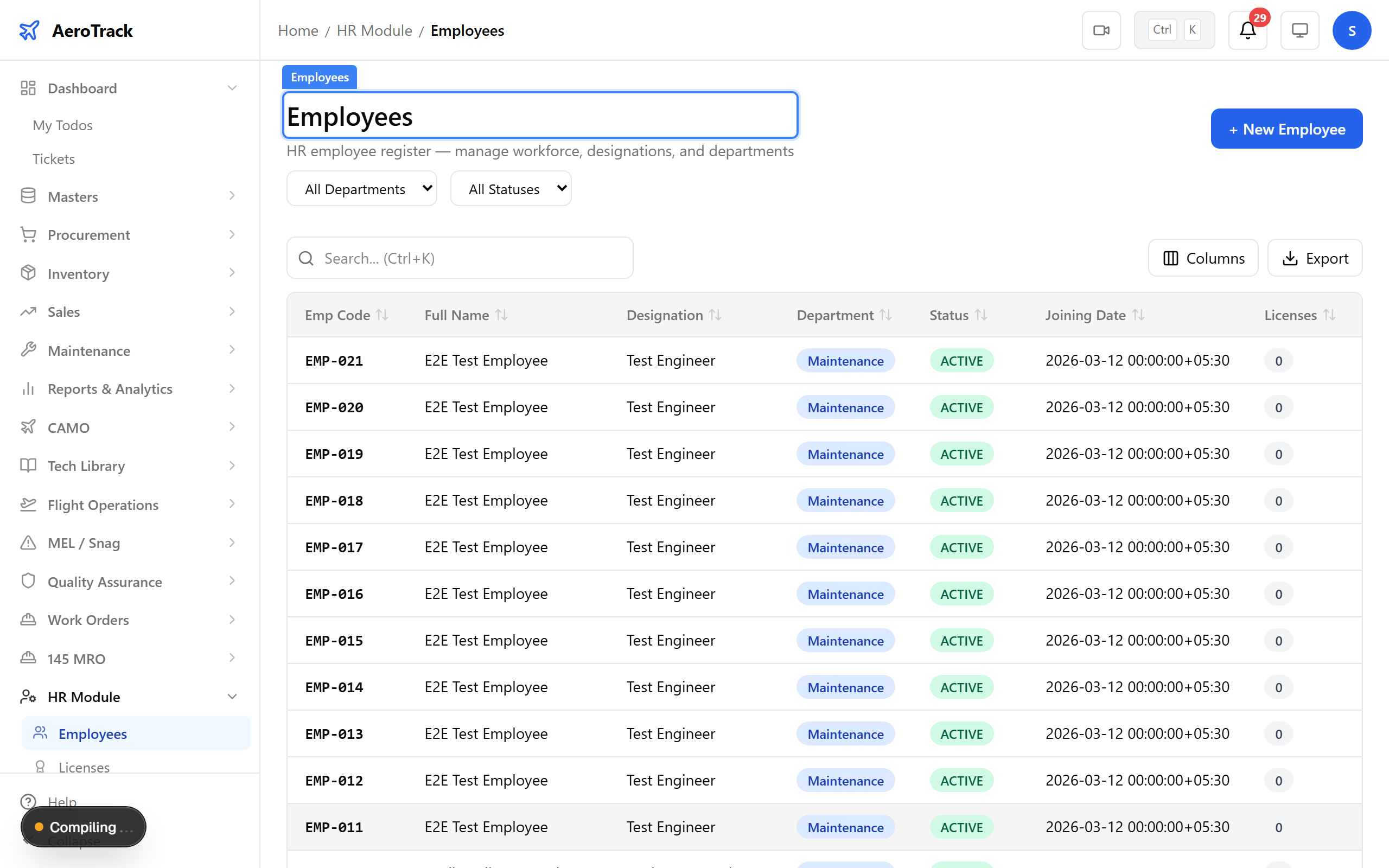 Employee detail after creation