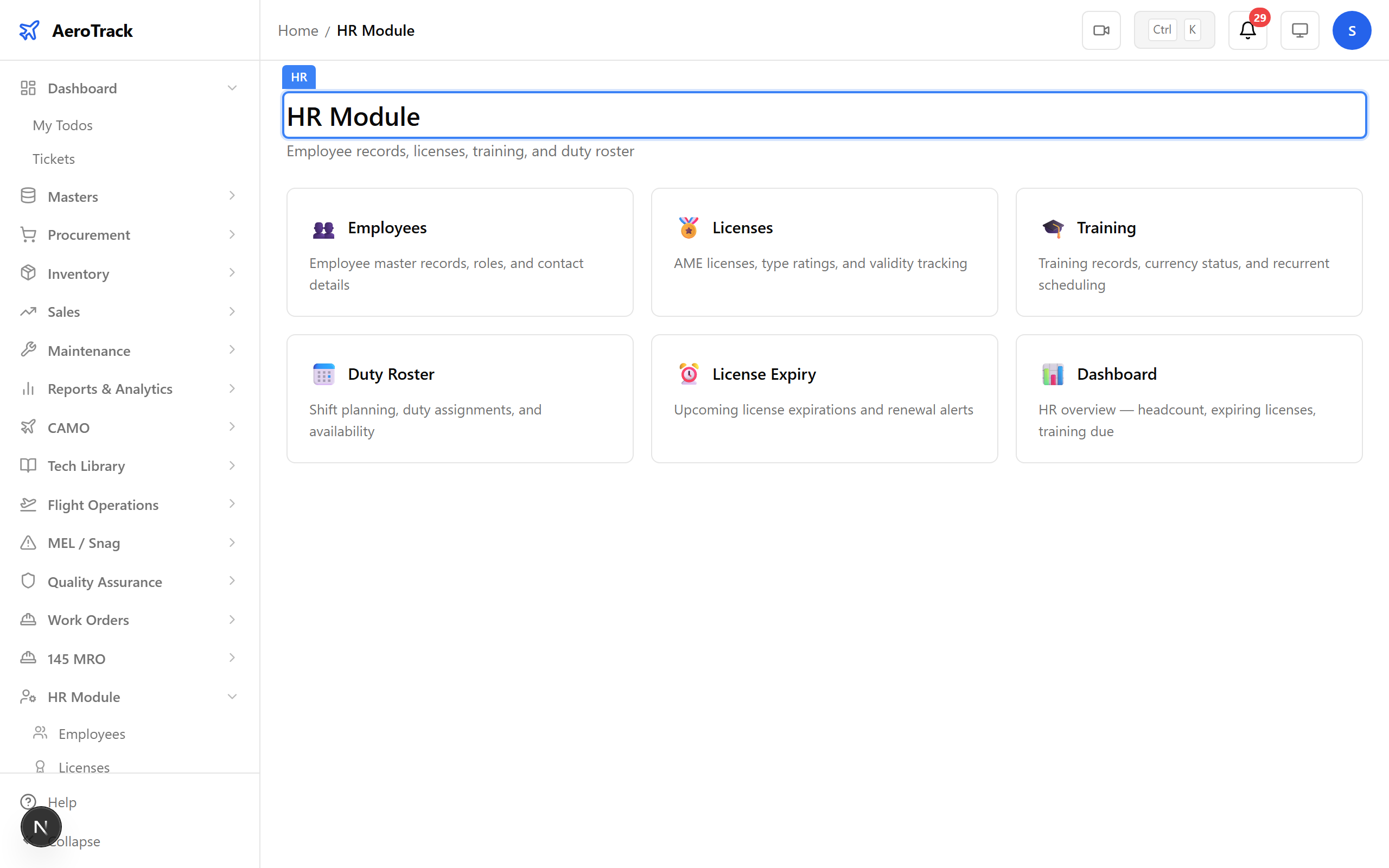 Employee profile showing complete HR data