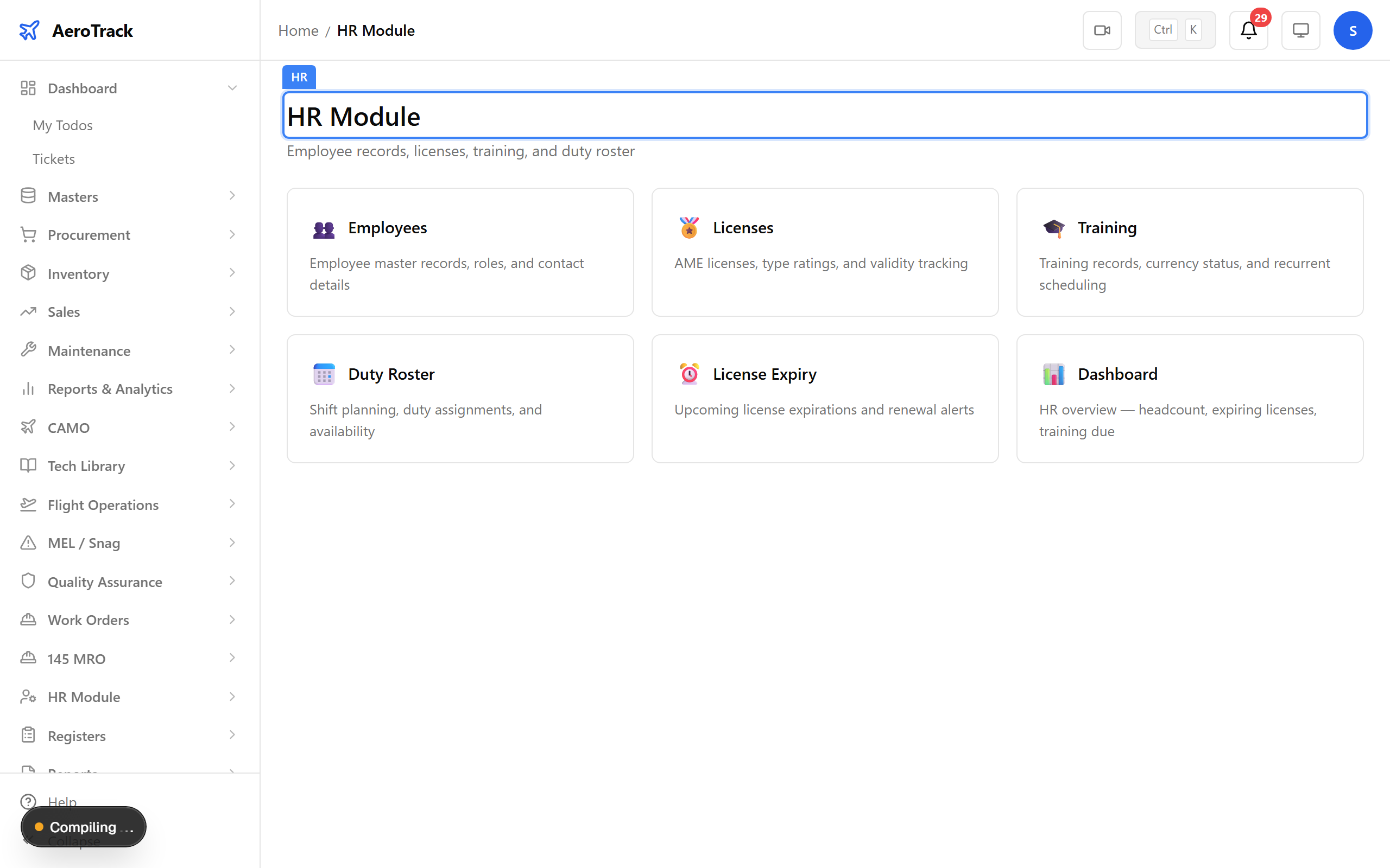 HR module landing page