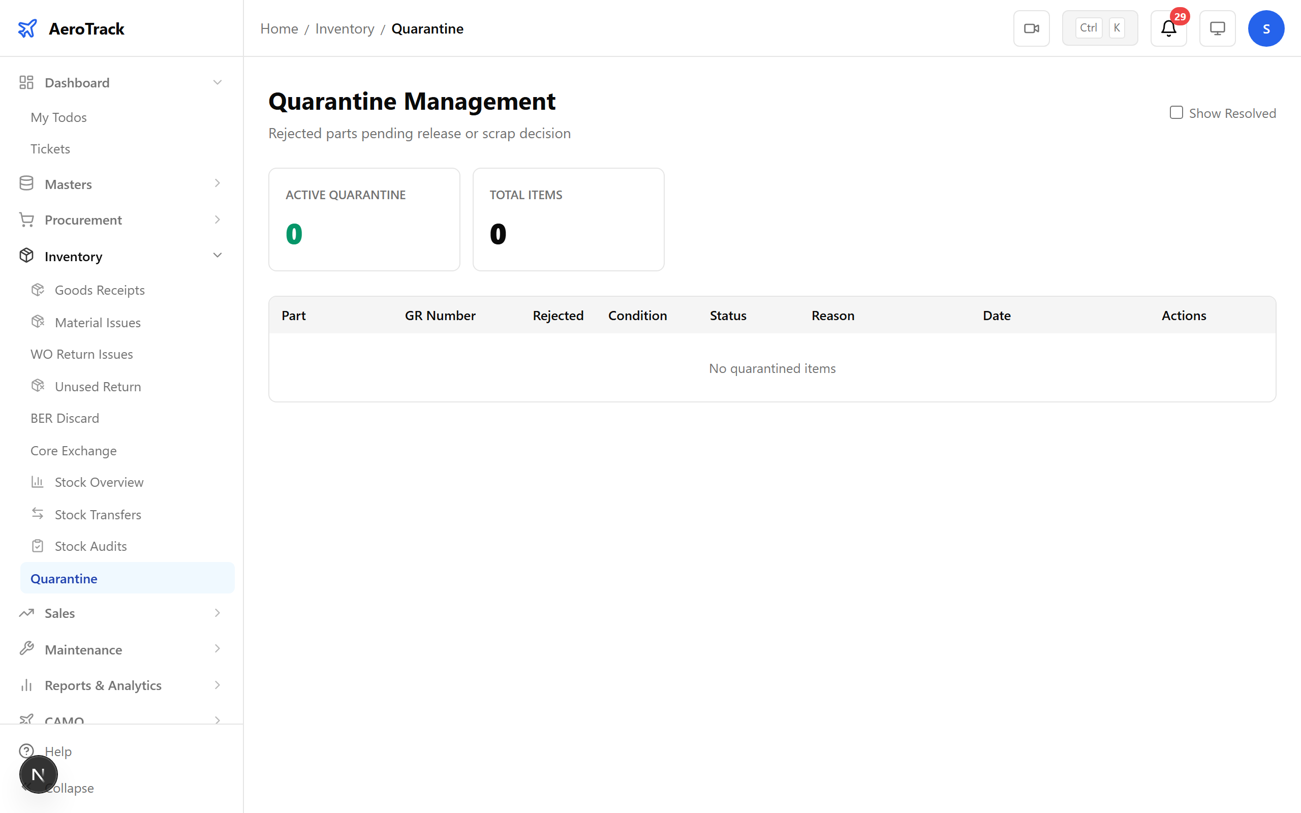 Quarantine release and scrap actions