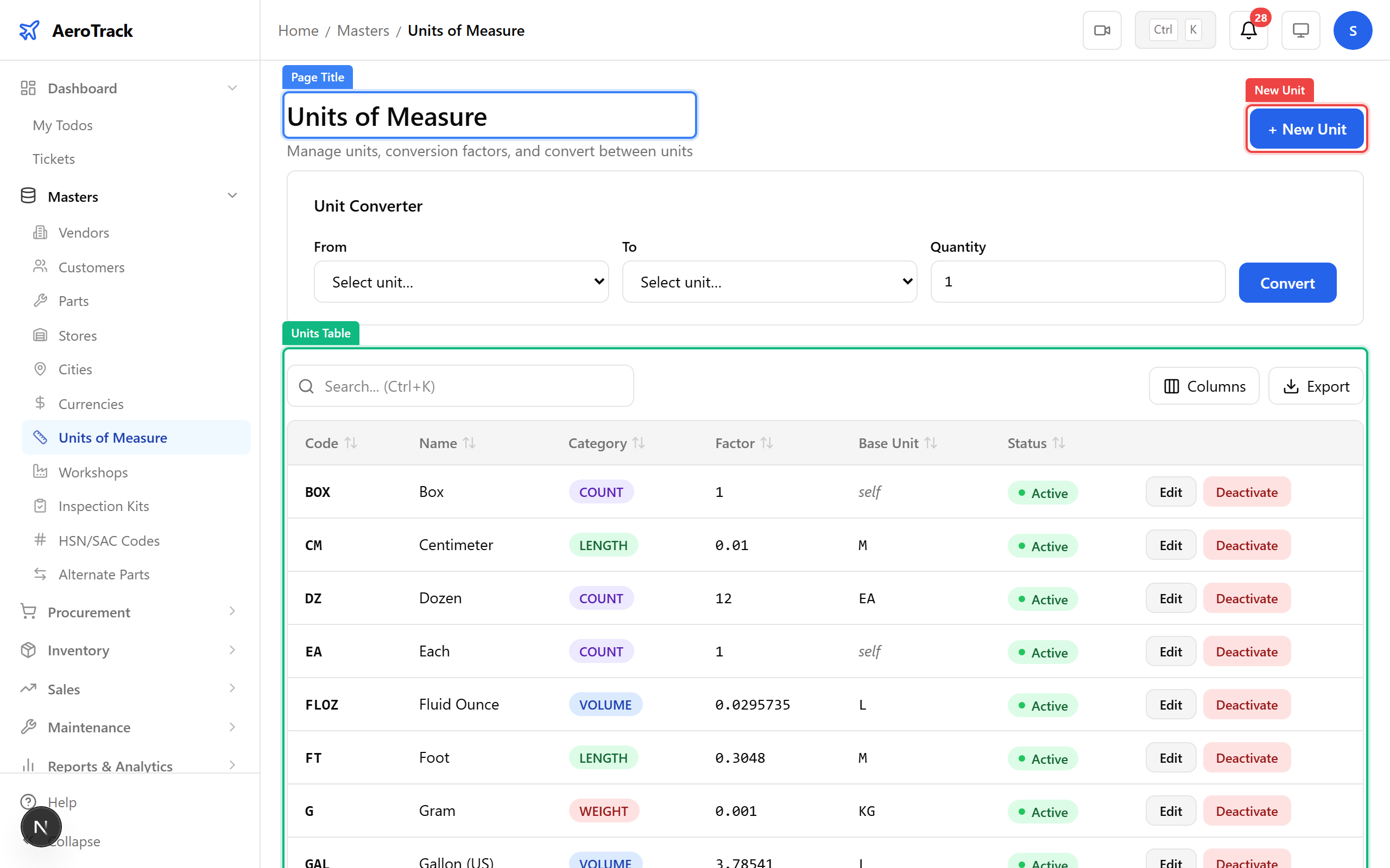 Units of measure list