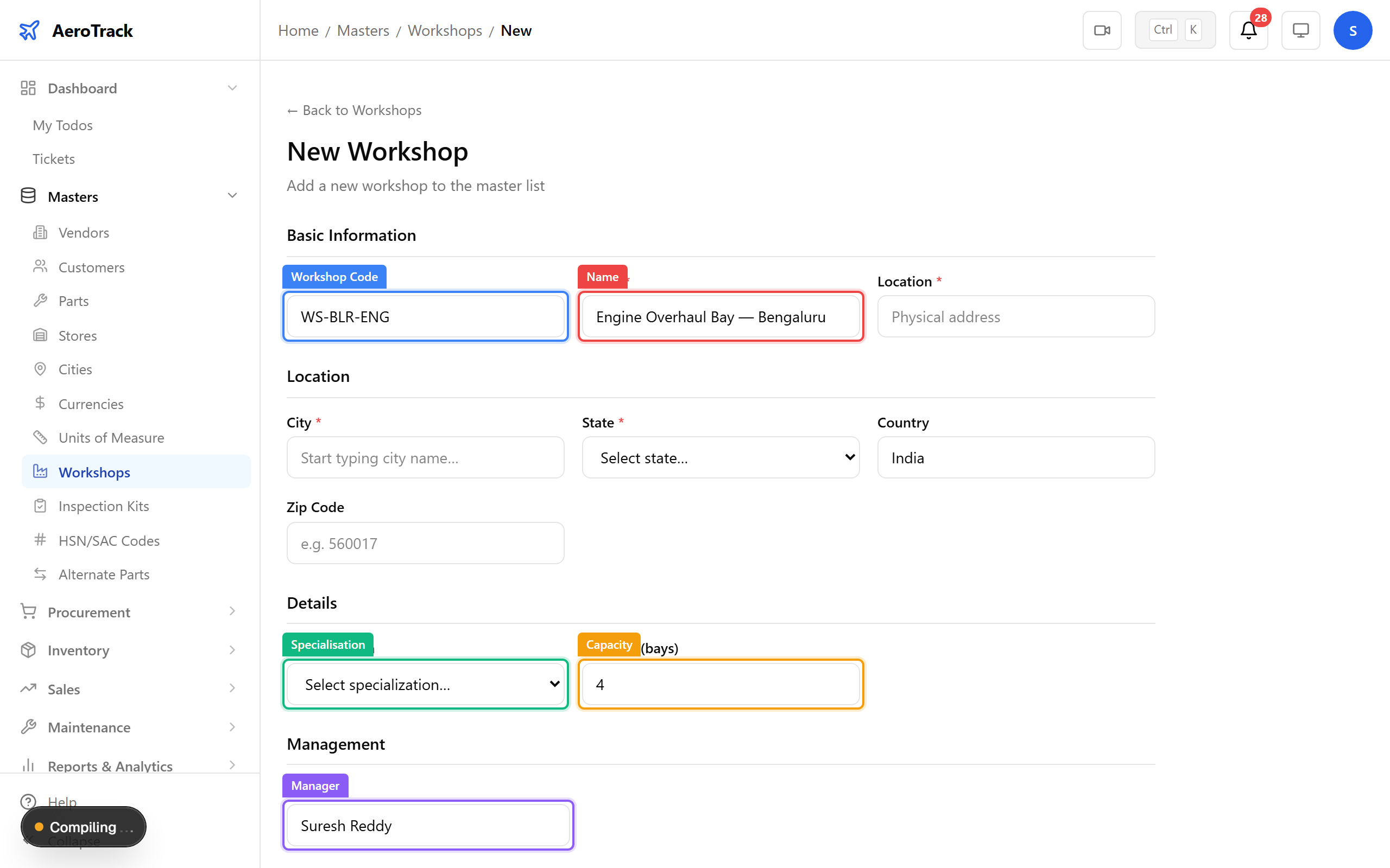 Workshop creation form
