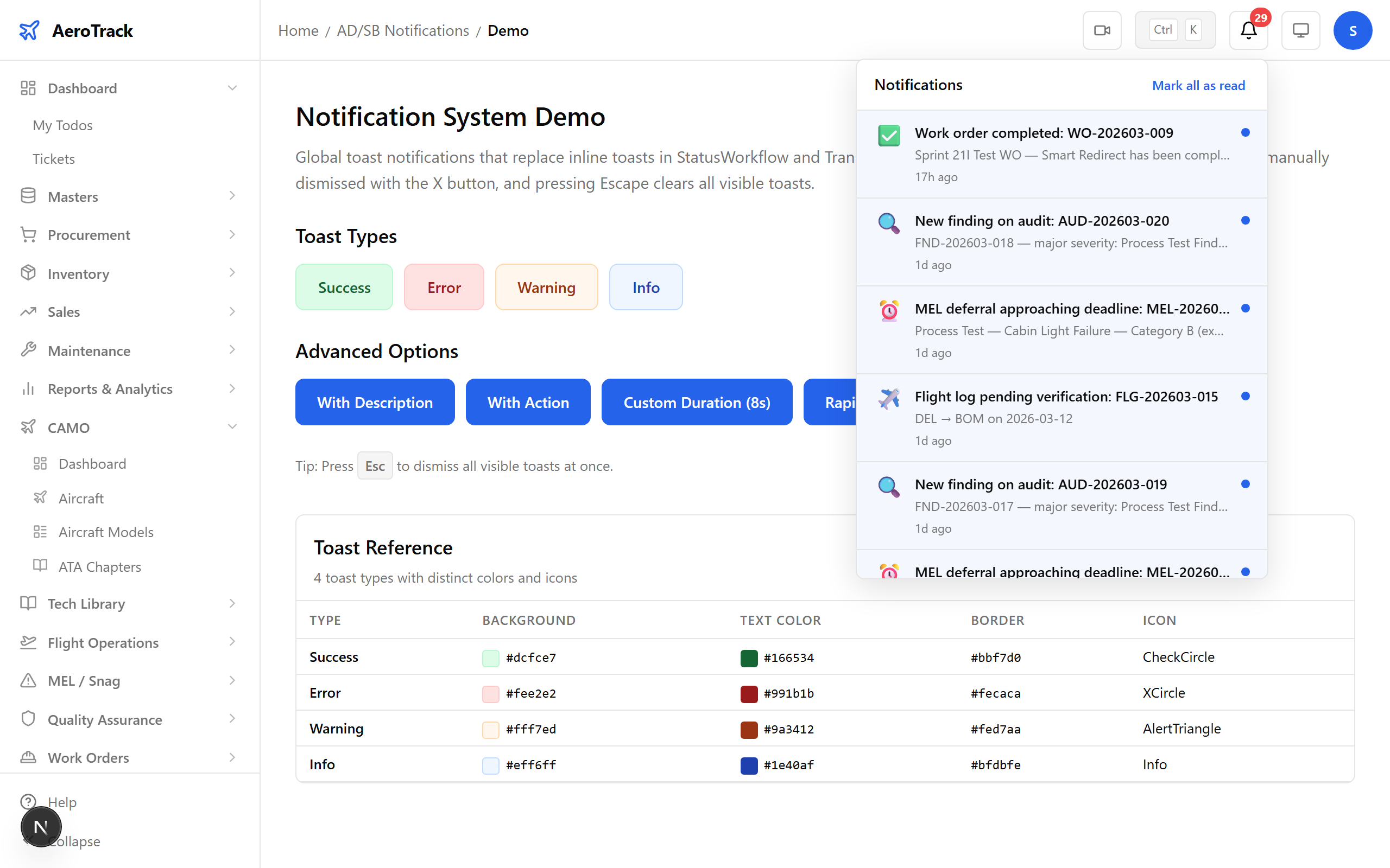 Notification: work order received by MRO