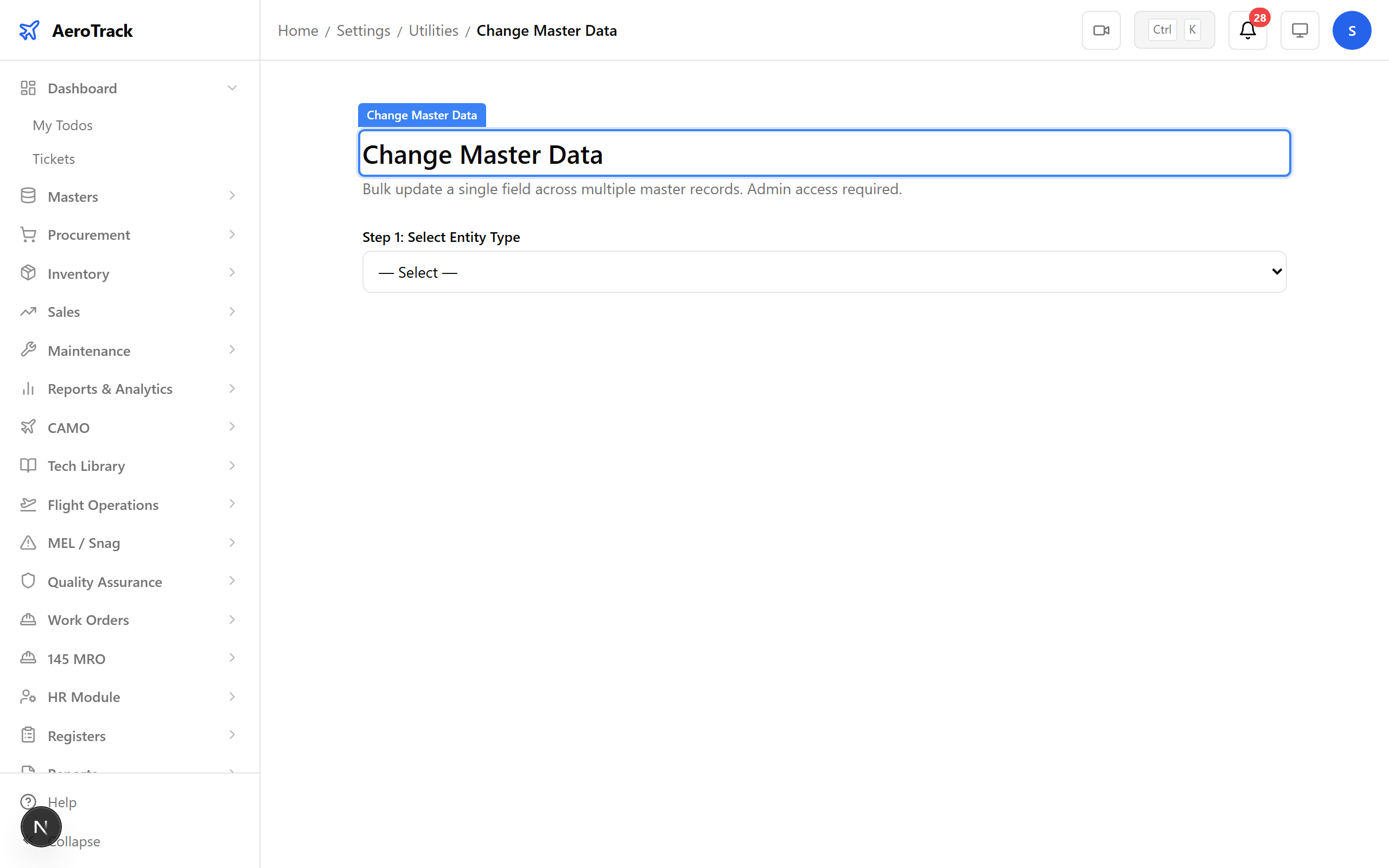 Change master data utility