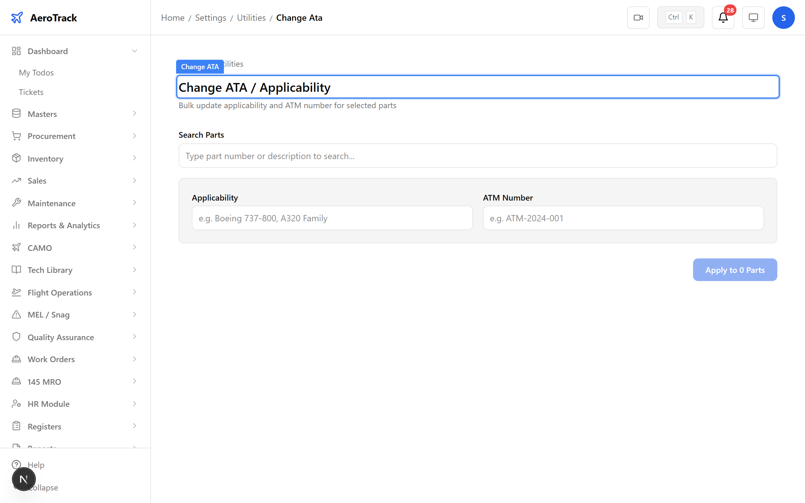 Change ATA utility page