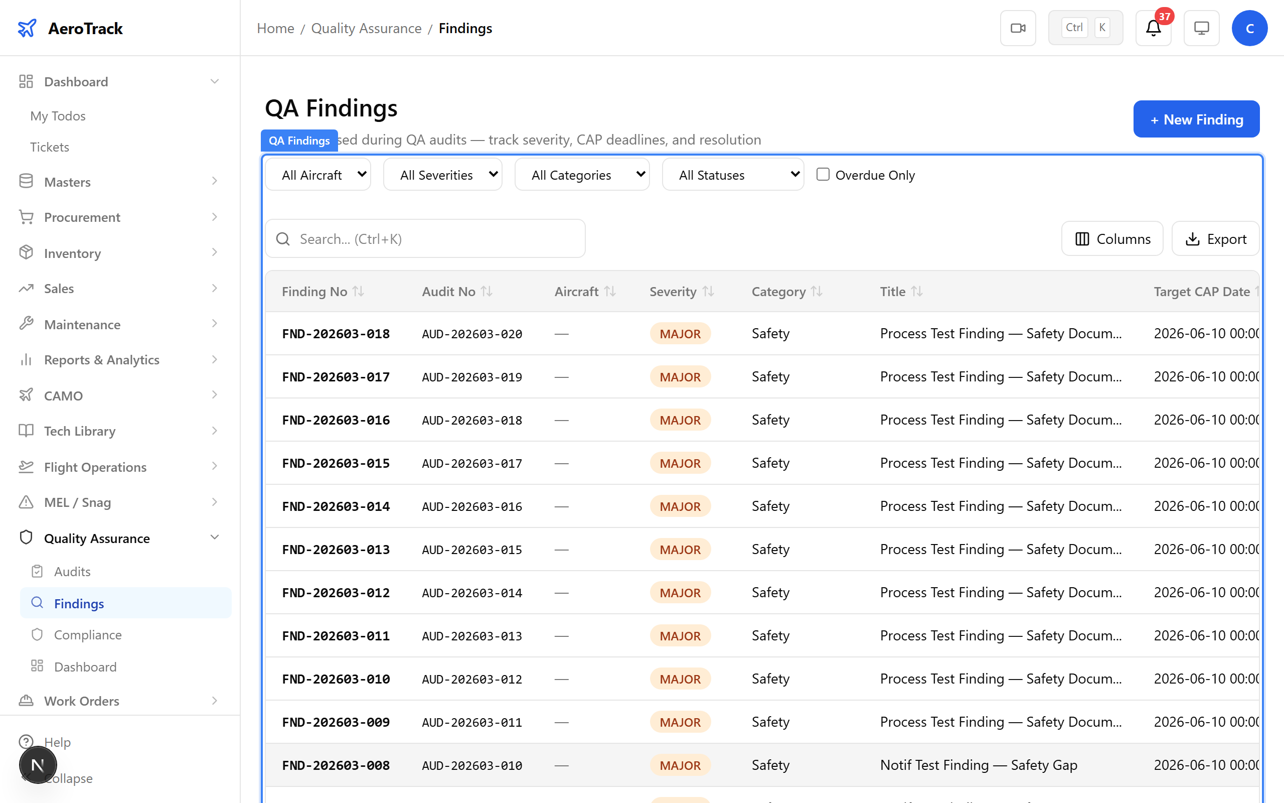 Finding with Submit CAP action