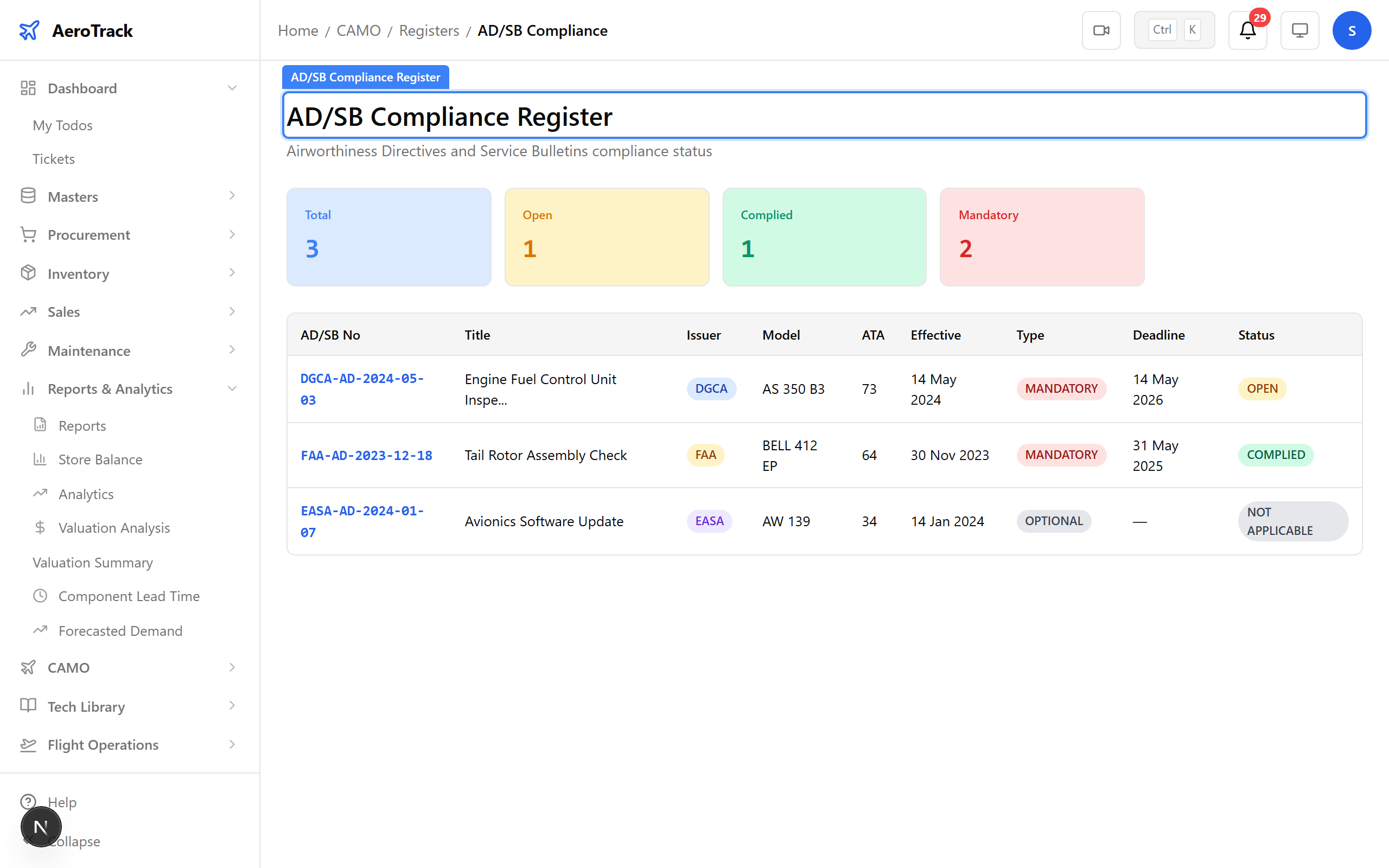 Register with export button highlighted