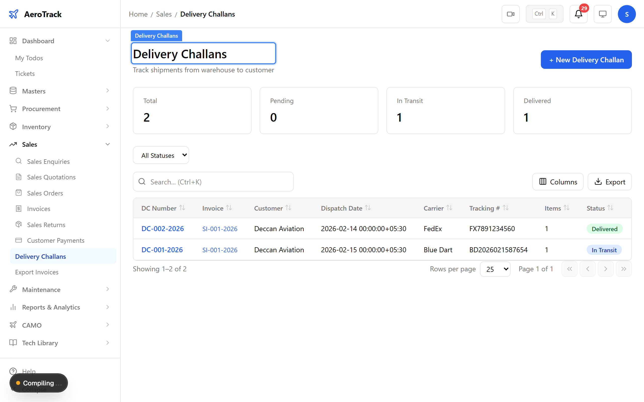 Delivery challan list