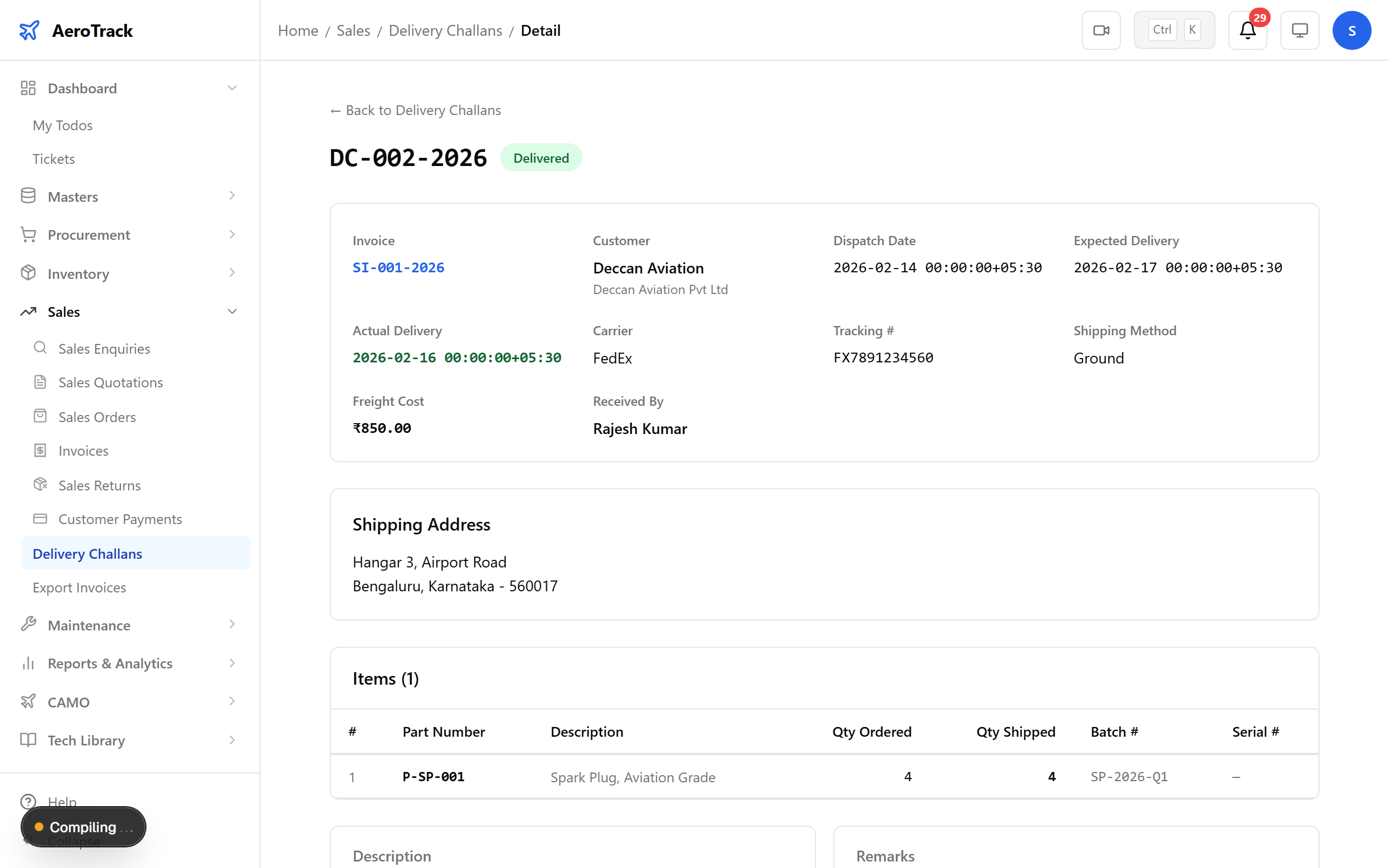 Delivery challan detail