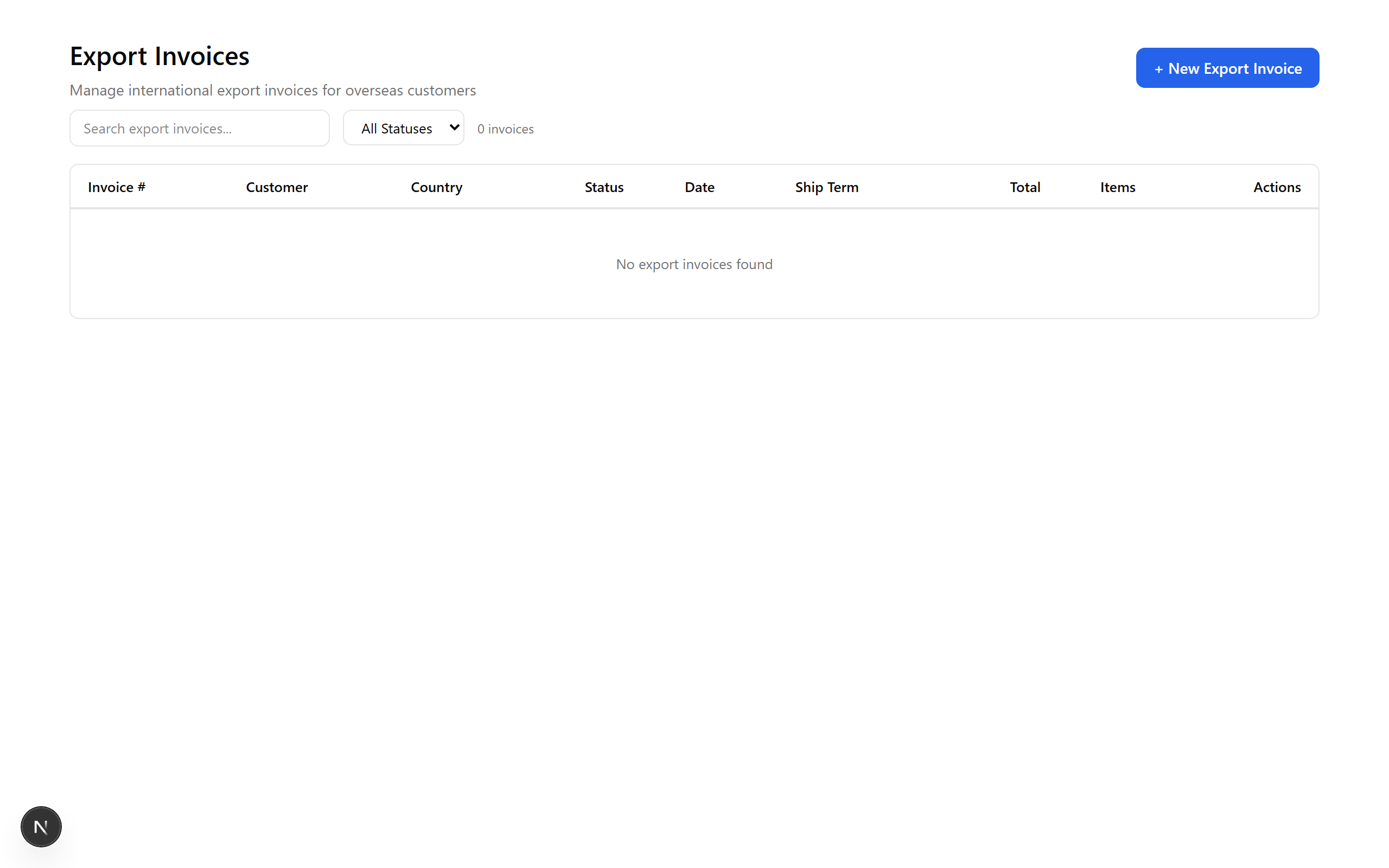 Export invoices list