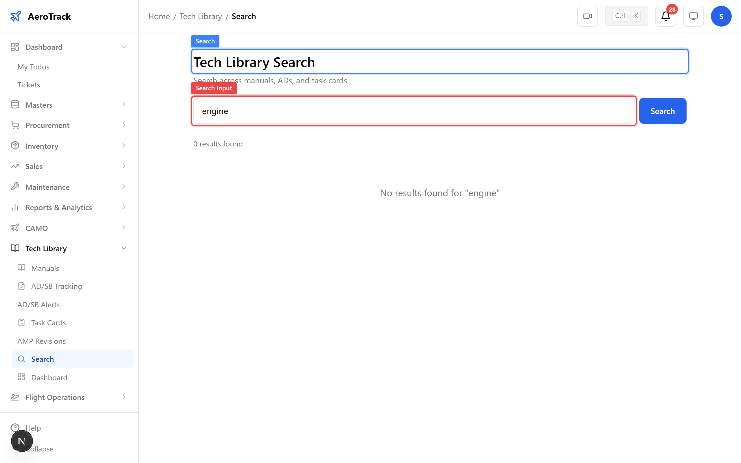 Tech Library search with results