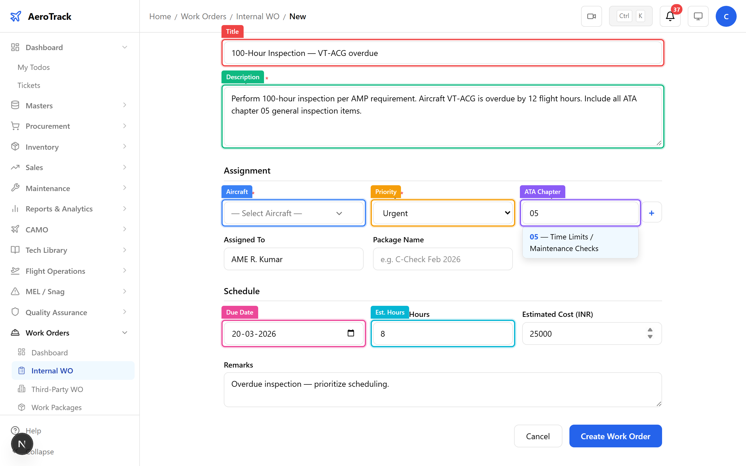 New internal WO form