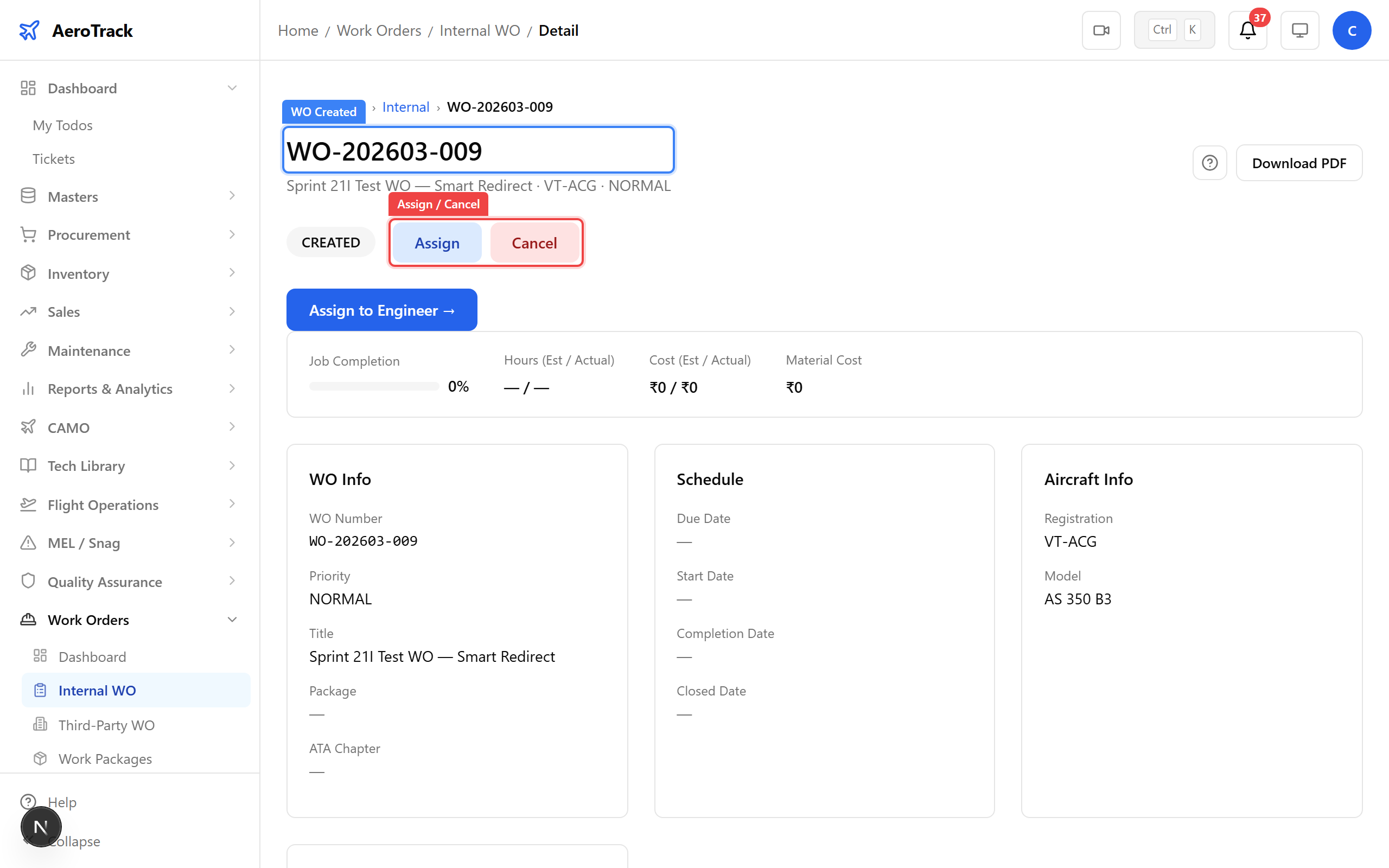 WO detail — CREATED